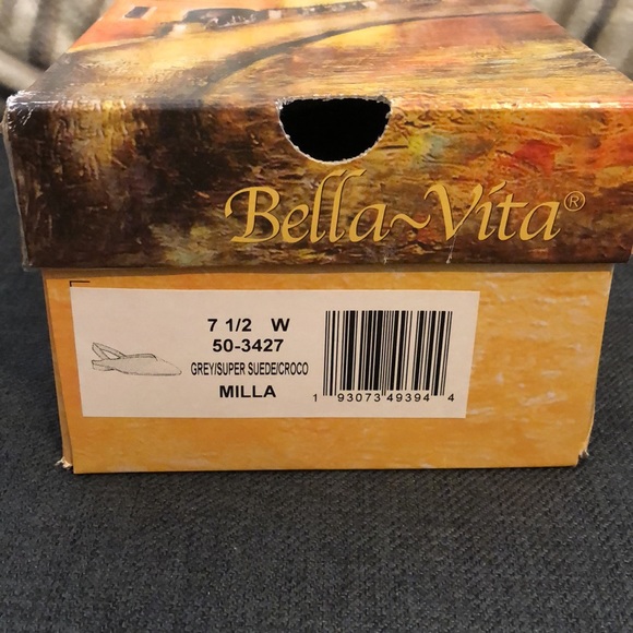 NIB Bella Vita Suede Faux Croc Leather Gray Pointed Toe Slingback Flats 7.5W - Picture 8 of 8